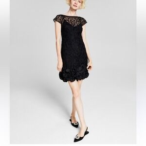 Guess‎ NWT SZ 10 black sheer embroidered floral mini dress